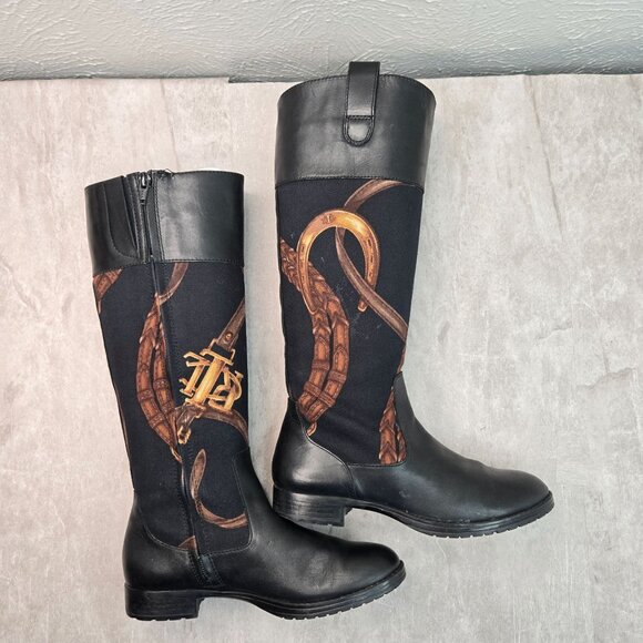 Ralph Lauren Equestrian Boots 5.5 Black Knee High Tall Western Riding Low Heel - Picture 5 of 14